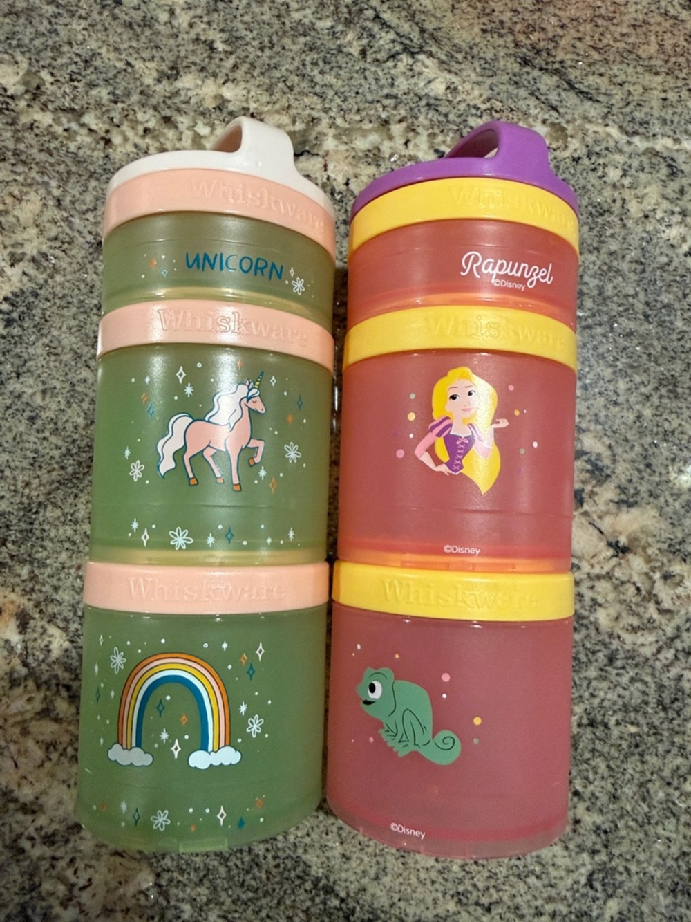 Whiskware Unicorn & Rapunzel Stackable Snack Containers - Pink, Green, Purple